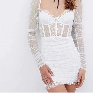 NWT For Love & Lemons Delicate Lace Long-Sleeve Dress in White XS